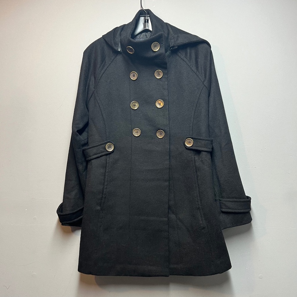 Tart Collections Wool CoatJacket military style removable hood BLACK